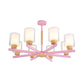 Macaron Cylinder Chandelier Pendant Light Milk Glass 3/5/6 Lights Hanging Ceiling Light in Pink/Yellow/Green for Living Room Clearhalo 'Ceiling Lights' 'Chandeliers' 'Modern Chandeliers' 'Modern' Lighting' 217217