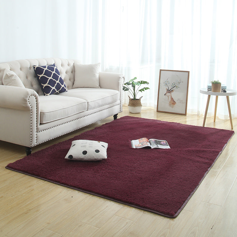 Scandinavian Solid Color Rug Multi Color Faux Wool Rug Stain Resistant Washable Non-Slip Rug for Bedroom Burgundy Clearhalo 'Area Rug' 'Casual' 'Rugs' Rug' 2172180