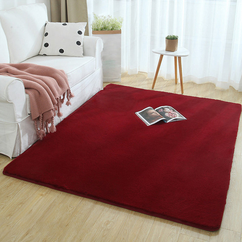 Minimalist Bedside Foot Rug Multi Colored Plain Rug Faux Fluff Non-Slip Backing Washable Stain Resistant Rug Burgundy Clearhalo 'Area Rug' 'Casual' 'Rugs' Rug' 2172244