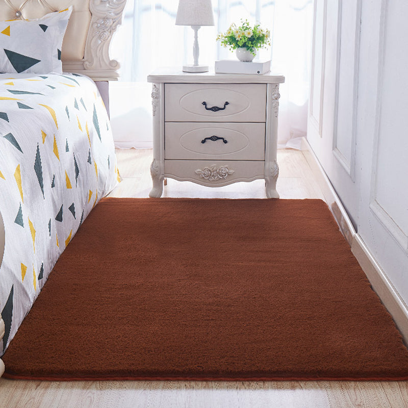 Minimalist Bedside Foot Rug Multi Colored Plain Rug Faux Fluff Non-Slip Backing Washable Stain Resistant Rug Coffee Clearhalo 'Area Rug' 'Casual' 'Rugs' Rug' 2172250