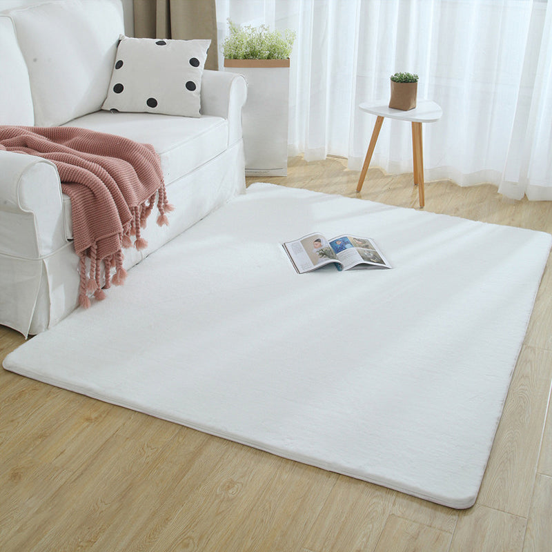 Minimalist Bedside Foot Rug Multi Colored Plain Rug Faux Fluff Non-Slip Backing Washable Stain Resistant Rug White Clearhalo 'Area Rug' 'Casual' 'Rugs' Rug' 2172251