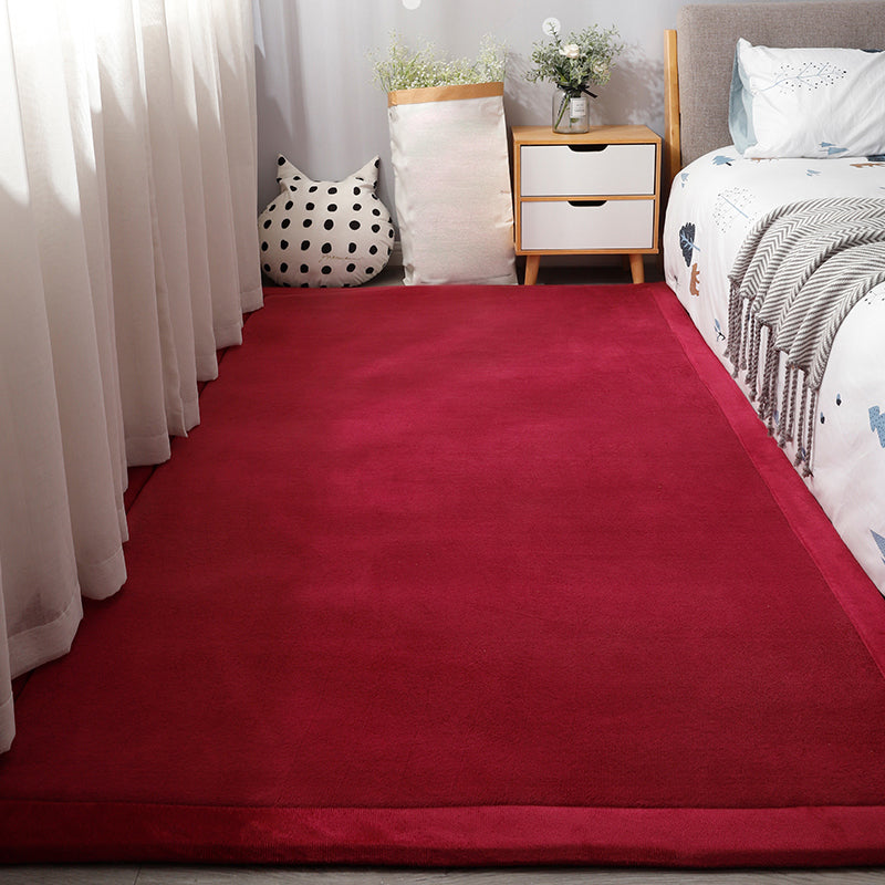 Minimal Plain Rug Multi-Color Synthetics Carpet Pet Friendly Machine Washable Non-Slip Backing Rug for Bedside Burgundy Clearhalo 'Area Rug' 'Casual' 'Rugs' Rug' 2172362