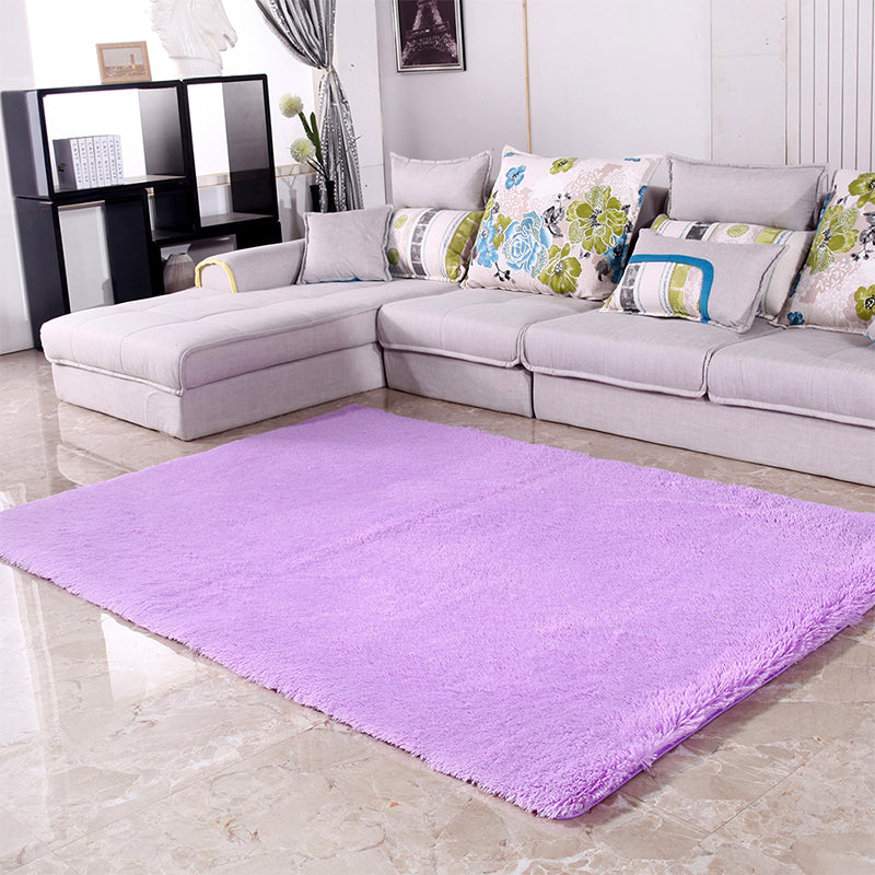 Puffy Multicolor Plain Rug Synthetics Minimalist Carpet Pet Friendly Anti-Slip Washable Rug for Living Room Purple Clearhalo 'Area Rug' 'Casual' 'Rugs' Rug' 2172420