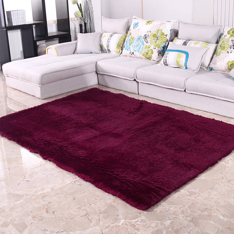 Puffy Multicolor Plain Rug Synthetics Minimalist Carpet Pet Friendly Anti-Slip Washable Rug for Living Room Burgundy Clearhalo 'Area Rug' 'Casual' 'Rugs' Rug' 2172423