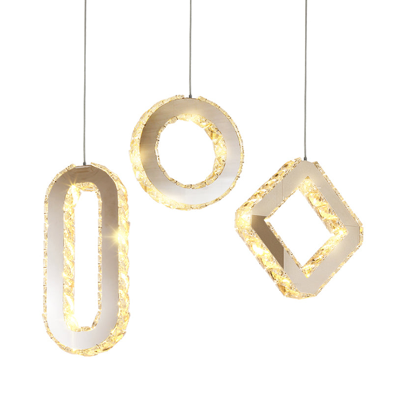 Geometric Multi Light Pendant Modern Style K9 Crystal Dining Room LED Hanging Lighting in Stainless-Steel Clearhalo 'Ceiling Lights' 'Modern Pendants' 'Modern' 'Pendant Lights' 'Pendants' Lighting' 2172473