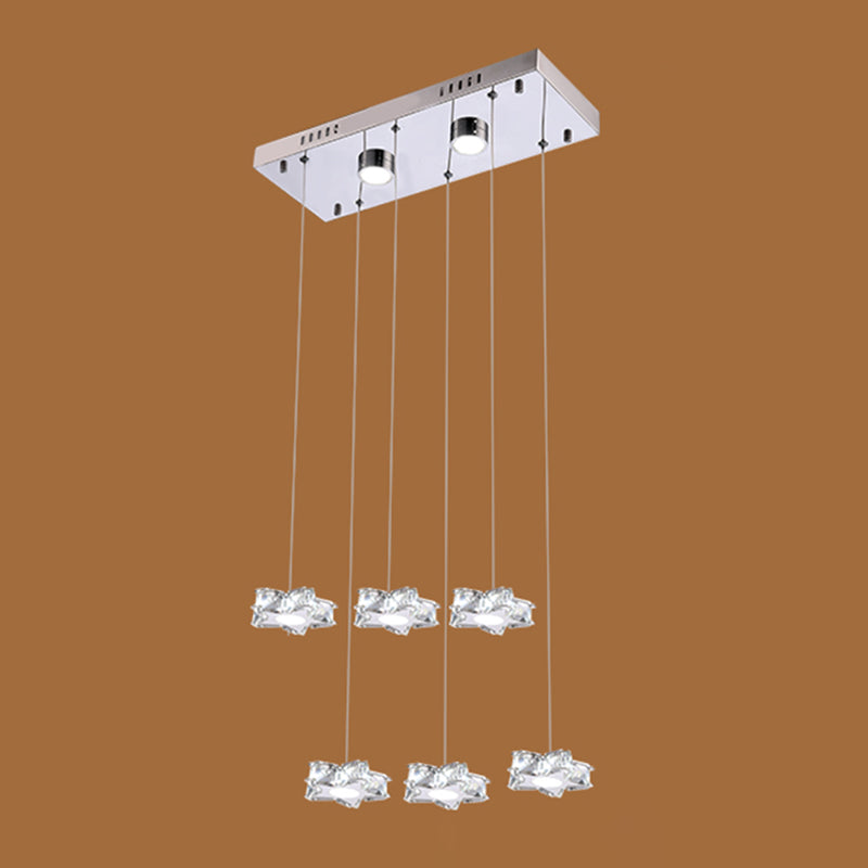 K9 Crystal Star LED Ceiling Light Minimalist Stainless-Steel Hanging Pendant Light 6 Stainless-Steel Clear Clearhalo 'Ceiling Lights' 'Modern Pendants' 'Modern' 'Pendant Lights' 'Pendants' Lighting' 2172482