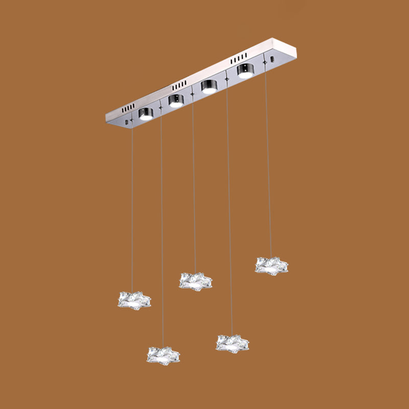 K9 Crystal Star LED Ceiling Light Minimalist Stainless-Steel Hanging Pendant Light 5 Stainless-Steel Clear Clearhalo 'Ceiling Lights' 'Modern Pendants' 'Modern' 'Pendant Lights' 'Pendants' Lighting' 2172483