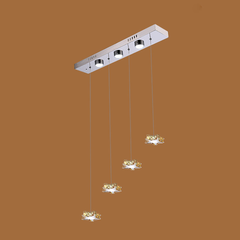 K9 Crystal Star LED Ceiling Light Minimalist Stainless-Steel Hanging Pendant Light 4 Stainless-Steel Clear Clearhalo 'Ceiling Lights' 'Modern Pendants' 'Modern' 'Pendant Lights' 'Pendants' Lighting' 2172484