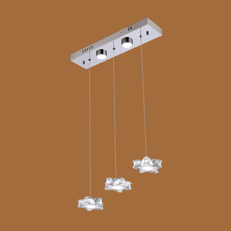 K9 Crystal Star LED Ceiling Light Minimalist Stainless-Steel Hanging Pendant Light 3 Stainless-Steel Clear Clearhalo 'Ceiling Lights' 'Modern Pendants' 'Modern' 'Pendant Lights' 'Pendants' Lighting' 2172485