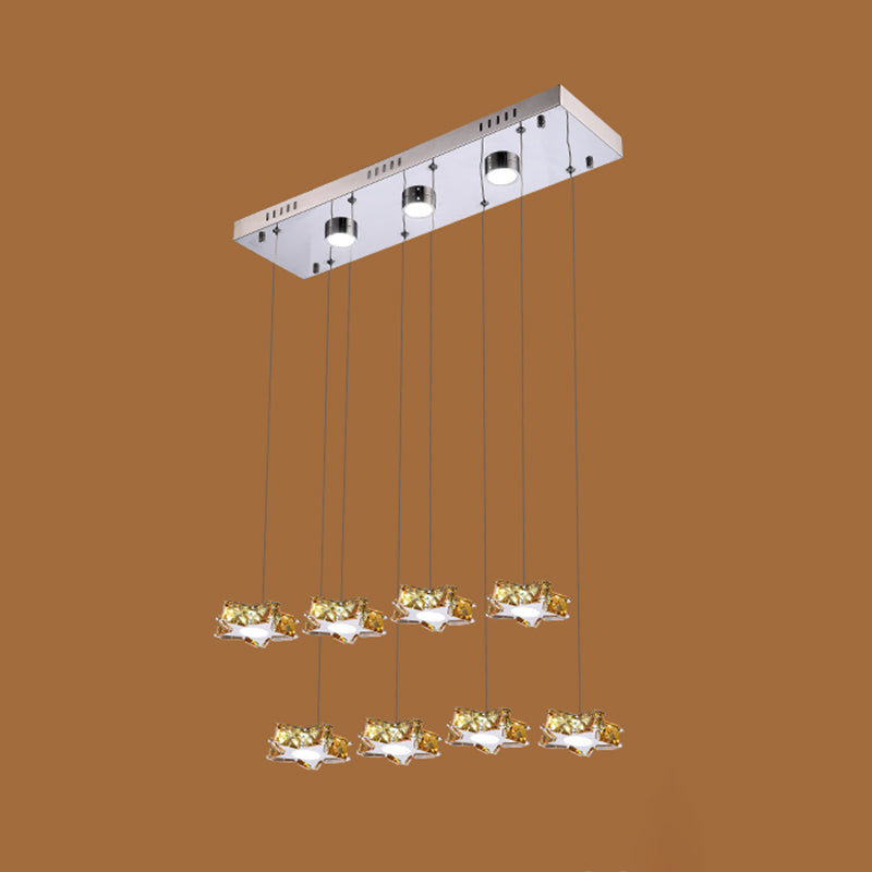 K9 Crystal Star LED Ceiling Light Minimalist Stainless-Steel Hanging Pendant Light 8 Stainless-Steel Amber Clearhalo 'Ceiling Lights' 'Modern Pendants' 'Modern' 'Pendant Lights' 'Pendants' Lighting' 2172488