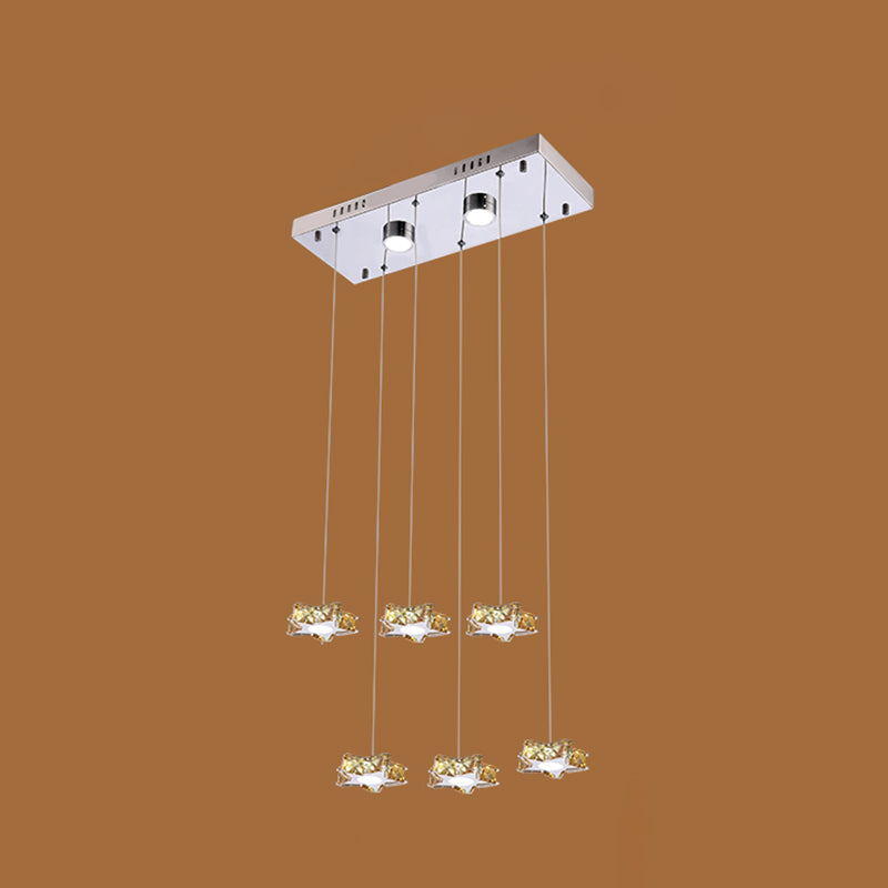 K9 Crystal Star LED Ceiling Light Minimalist Stainless-Steel Hanging Pendant Light 6 Stainless-Steel Amber Clearhalo 'Ceiling Lights' 'Modern Pendants' 'Modern' 'Pendant Lights' 'Pendants' Lighting' 2172489