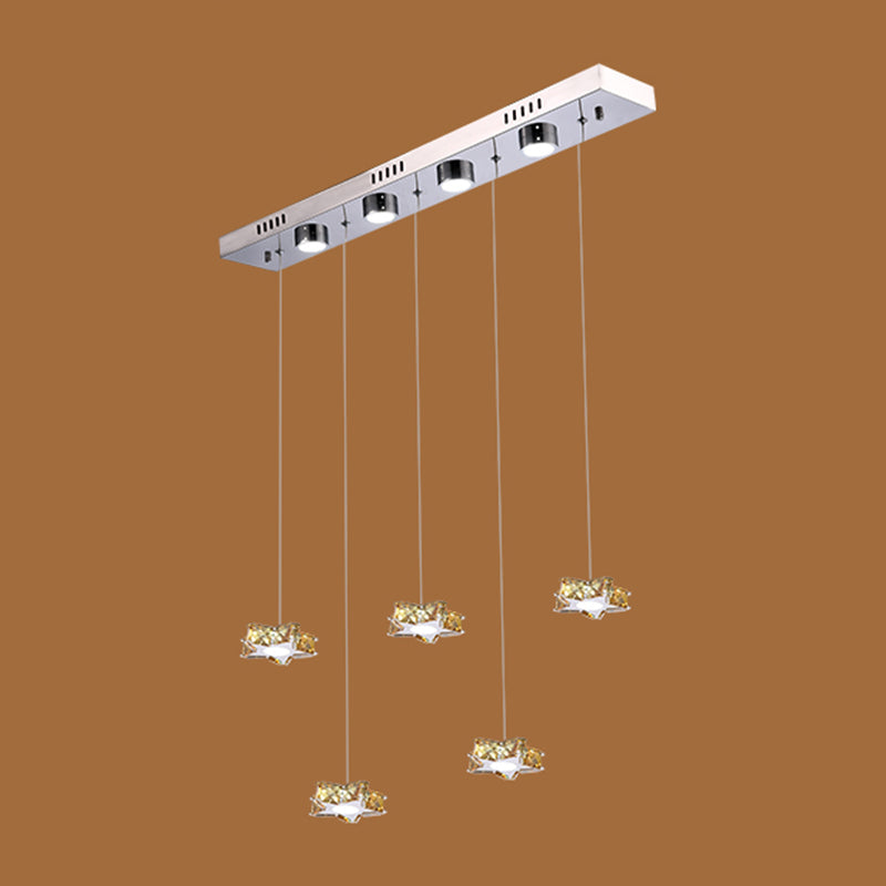 K9 Crystal Star LED Ceiling Light Minimalist Stainless-Steel Hanging Pendant Light 5 Stainless-Steel Amber Clearhalo 'Ceiling Lights' 'Modern Pendants' 'Modern' 'Pendant Lights' 'Pendants' Lighting' 2172490