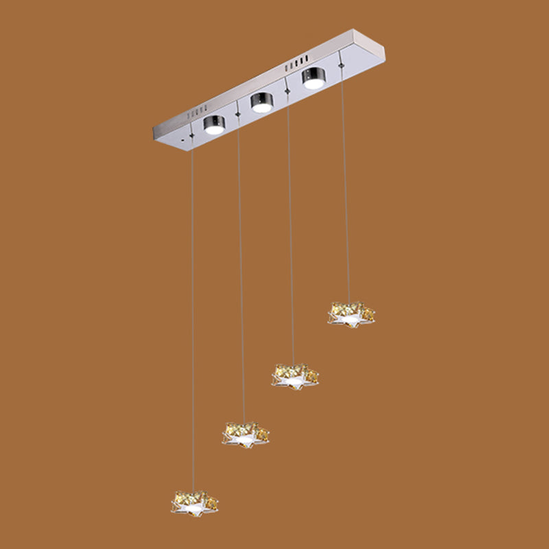 K9 Crystal Star LED Ceiling Light Minimalist Stainless-Steel Hanging Pendant Light 4 Stainless-Steel Amber Clearhalo 'Ceiling Lights' 'Modern Pendants' 'Modern' 'Pendant Lights' 'Pendants' Lighting' 2172491