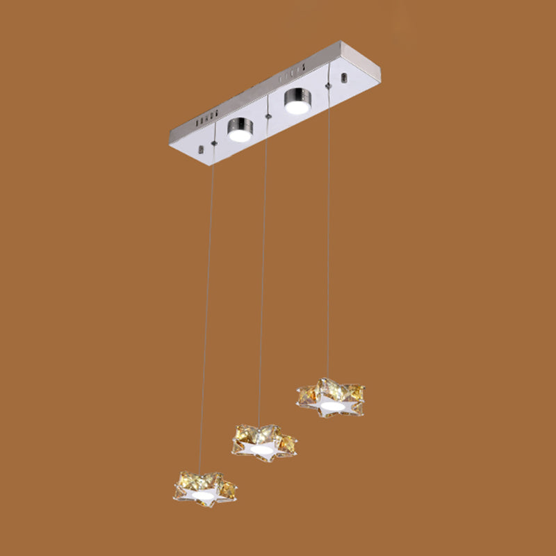 K9 Crystal Star LED Ceiling Light Minimalist Stainless-Steel Hanging Pendant Light 3 Stainless-Steel Amber Clearhalo 'Ceiling Lights' 'Modern Pendants' 'Modern' 'Pendant Lights' 'Pendants' Lighting' 2172492