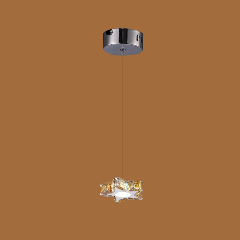 K9 Crystal Star LED Ceiling Light Minimalist Stainless-Steel Hanging Pendant Light 1 Stainless-Steel Amber Clearhalo 'Ceiling Lights' 'Modern Pendants' 'Modern' 'Pendant Lights' 'Pendants' Lighting' 2172493