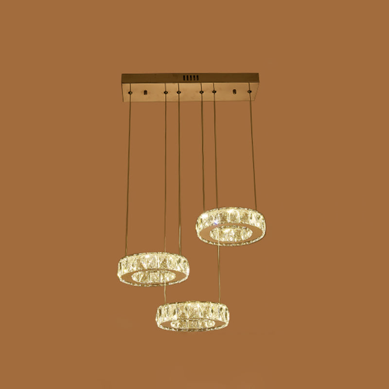 Circle Shaped Faceted Crystal Hanging Light Simplicity Stainless-Steel LED Multi Light Pendant 3 Stainless-Steel Clearhalo 'Ceiling Lights' 'Modern Pendants' 'Modern' 'Pendant Lights' 'Pendants' Lighting' 2172499