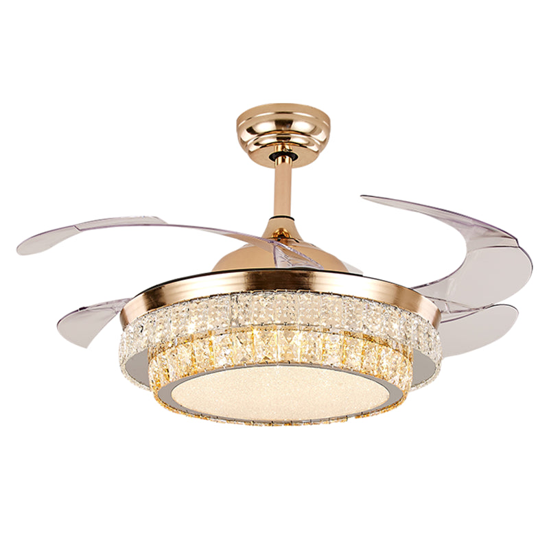 3 Blades Round LED Ceiling Fan Light Contemporary Tri-Prism Crystal Brass Semi Mount Lighting Clearhalo 'Ceiling Fans with Lights' 'Ceiling Fans' 'Modern Ceiling Fans' 'Modern' Lighting' 2172507