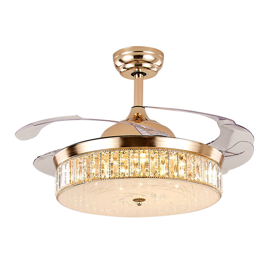 3 Blades Round LED Ceiling Fan Light Contemporary Tri-Prism Crystal Brass Semi Mount Lighting Clearhalo 'Ceiling Fans with Lights' 'Ceiling Fans' 'Modern Ceiling Fans' 'Modern' Lighting' 2172509