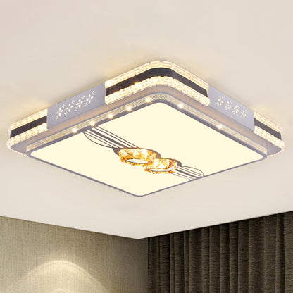 Rectangle Faceted Crystal LED Flush Mount Modern Stainless-Steel Flushmount Ceiling Light Stainless-Steel 21.5" B Clearhalo 'Ceiling Lights' 'Close To Ceiling Lights' 'Close to ceiling' 'Flush mount' Lighting' 2172537