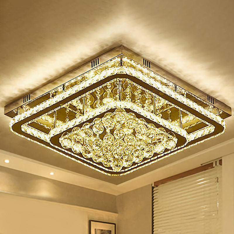 Stainless-Steel Rectangular Flush Ceiling Light Contemporary Crystal LED Flush Mount Lighting Fixture Clearhalo 'Ceiling Lights' 'Close To Ceiling Lights' 'Close to ceiling' 'Flush mount' Lighting' 2172539