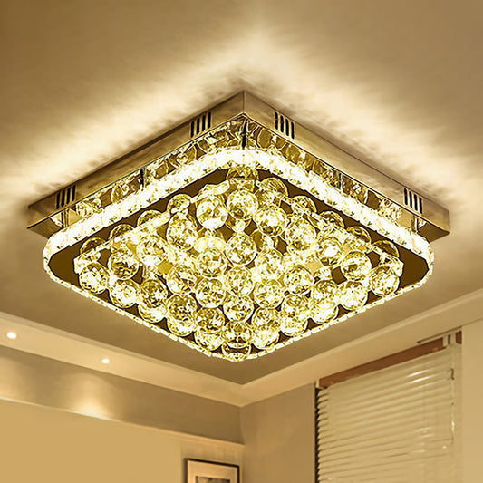 Stainless-Steel Rectangular Flush Ceiling Light Contemporary Crystal LED Flush Mount Lighting Fixture Clearhalo 'Ceiling Lights' 'Close To Ceiling Lights' 'Close to ceiling' 'Flush mount' Lighting' 2172540