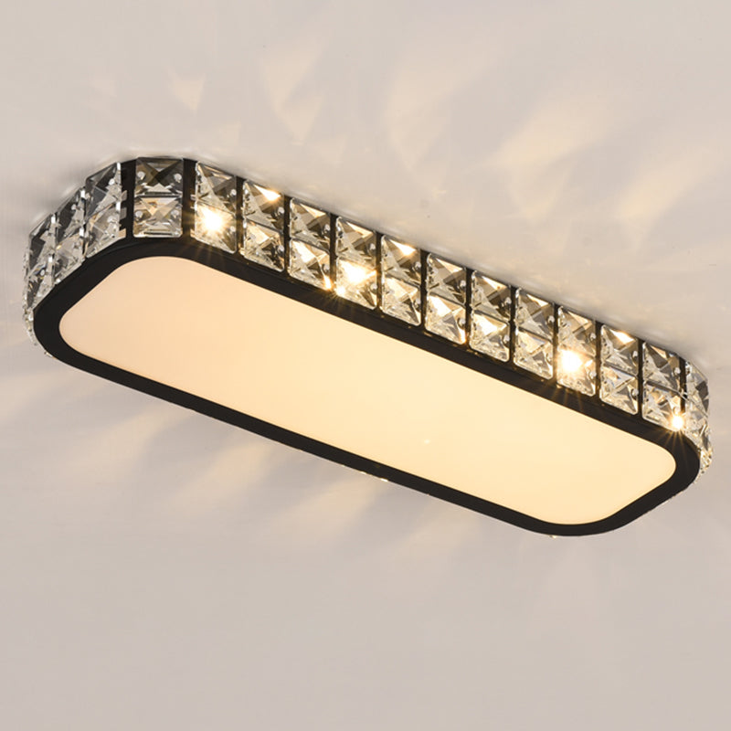 Rounded Rectangle Corridor Flush Light Crystal Artistic LED Flush Ceiling Light Fixture Black Small Yellow Clearhalo 'Ceiling Lights' 'Close To Ceiling Lights' 'Close to ceiling' 'Flush mount' Lighting' 2172558
