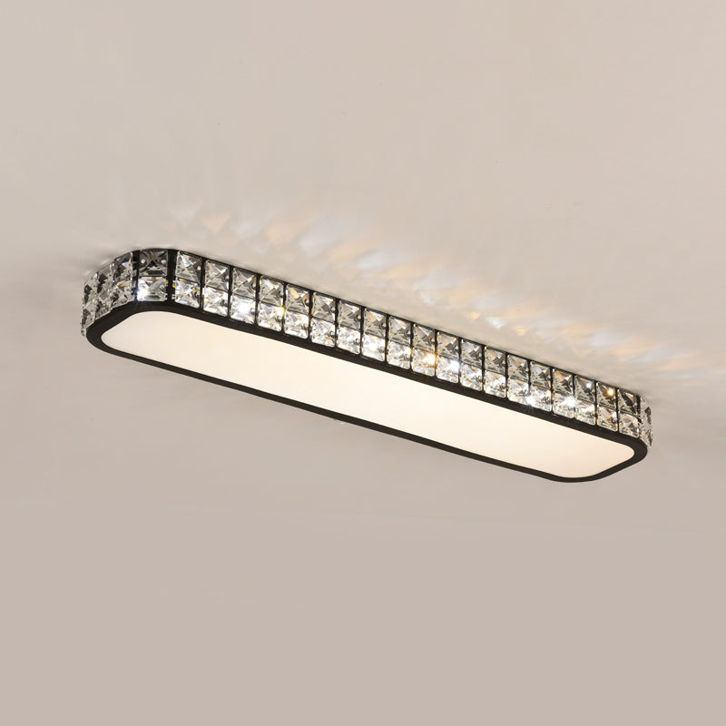 Rounded Rectangle Corridor Flush Light Crystal Artistic LED Flush Ceiling Light Fixture Black Medium Third Gear Clearhalo 'Ceiling Lights' 'Close To Ceiling Lights' 'Close to ceiling' 'Flush mount' Lighting' 2172562