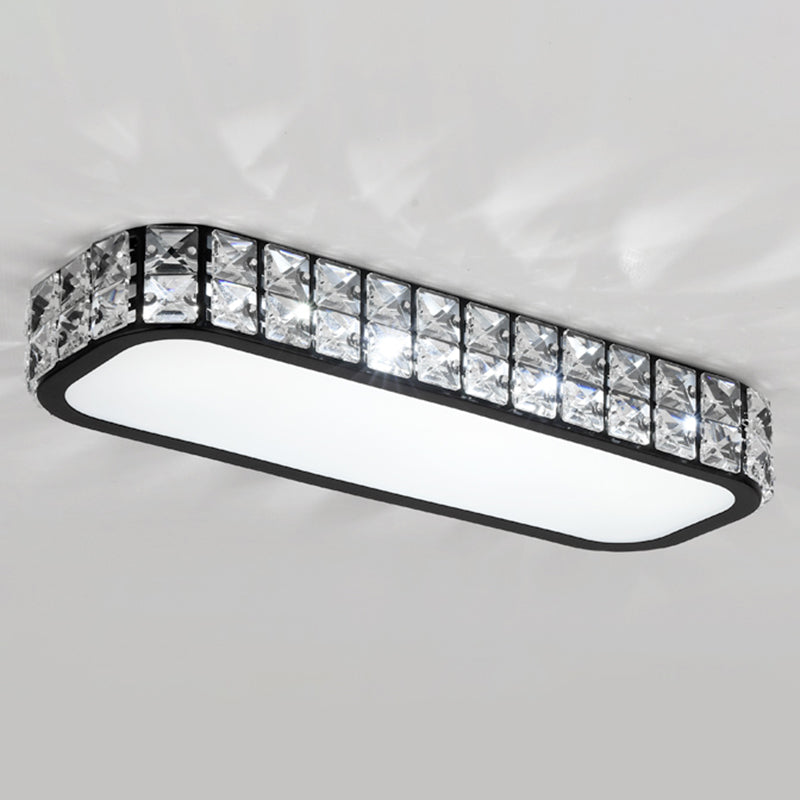 Rounded Rectangle Corridor Flush Light Crystal Artistic LED Flush Ceiling Light Fixture Black Small White Clearhalo 'Ceiling Lights' 'Close To Ceiling Lights' 'Close to ceiling' 'Flush mount' Lighting' 2172564