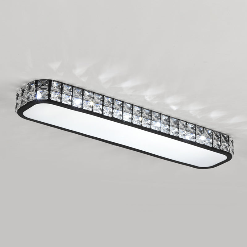 Rounded Rectangle Corridor Flush Light Crystal Artistic LED Flush Ceiling Light Fixture Black Large White Clearhalo 'Ceiling Lights' 'Close To Ceiling Lights' 'Close to ceiling' 'Flush mount' Lighting' 2172566