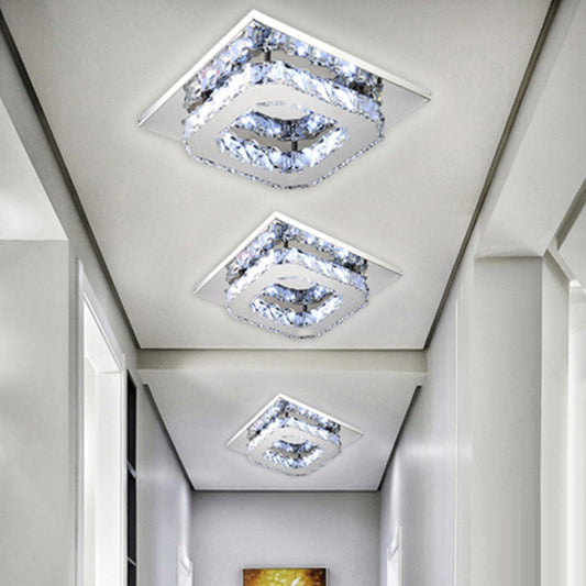 Geometrical Semi Flush Mount Lighting Minimalist Crystal Corridor LED Flush Mount Fixture in Stainless-Steel Stainless-Steel A Clearhalo 'Ceiling Lights' 'Close To Ceiling Lights' 'Close to ceiling' 'Semi-flushmount' Lighting' 2172587