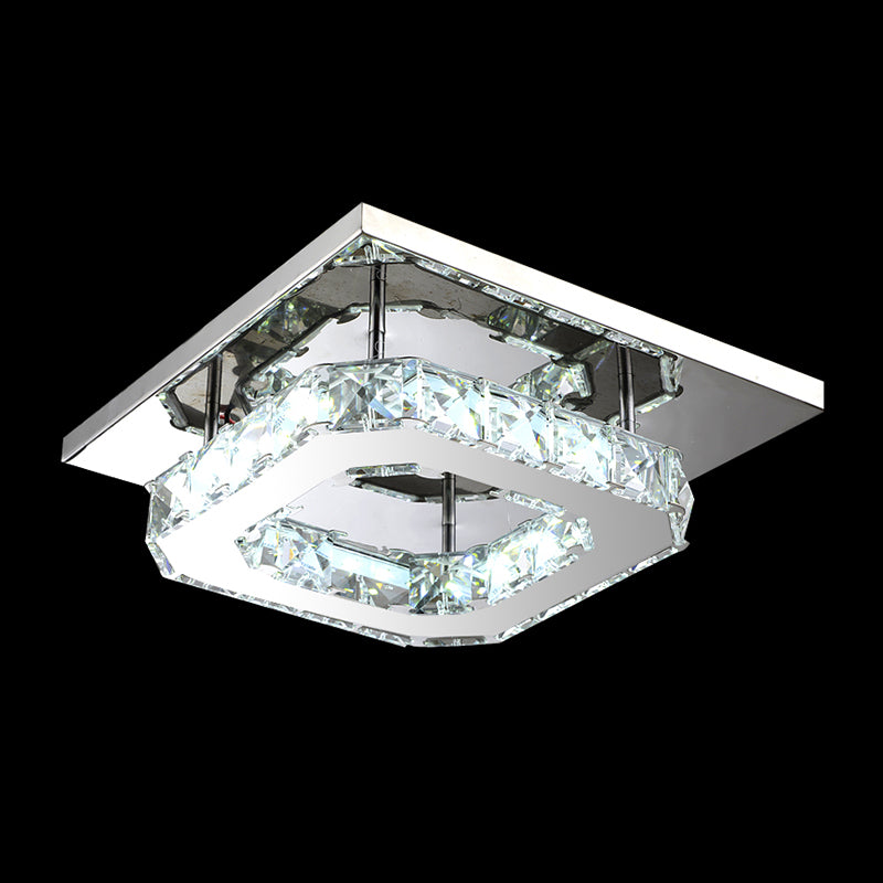 Geometrical Semi Flush Mount Lighting Minimalist Crystal Corridor LED Flush Mount Fixture in Stainless-Steel Clearhalo 'Ceiling Lights' 'Close To Ceiling Lights' 'Close to ceiling' 'Semi-flushmount' Lighting' 2172588