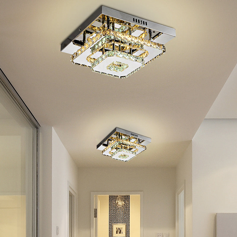 Geometrical Semi Flush Mount Lighting Minimalist Crystal Corridor LED Flush Mount Fixture in Stainless-Steel Stainless-Steel C Clearhalo 'Ceiling Lights' 'Close To Ceiling Lights' 'Close to ceiling' 'Semi-flushmount' Lighting' 2172590