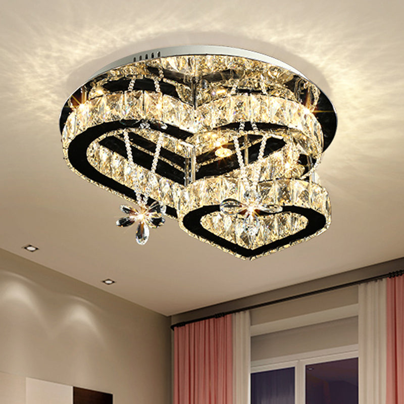 K9 Crystal Heart LED Semi Flush Mount Modern Stainless-Steel Flushmount Ceiling Light Stainless-Steel Clearhalo 'Ceiling Lights' 'Close To Ceiling Lights' 'Close to ceiling' 'Semi-flushmount' Lighting' 2172596