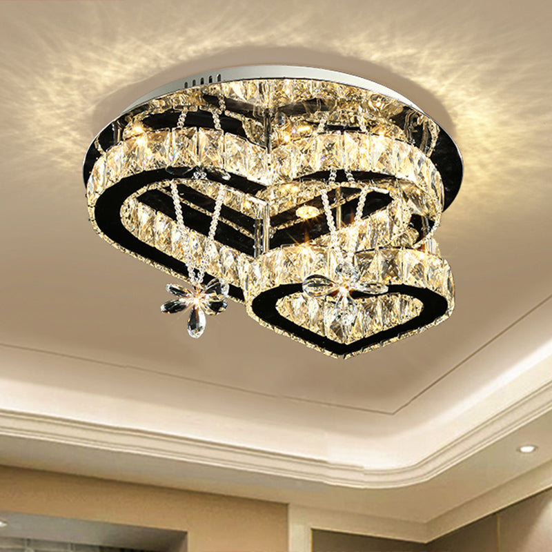 K9 Crystal Heart LED Semi Flush Mount Modern Stainless-Steel Flushmount Ceiling Light Clearhalo 'Ceiling Lights' 'Close To Ceiling Lights' 'Close to ceiling' 'Semi-flushmount' Lighting' 2172597