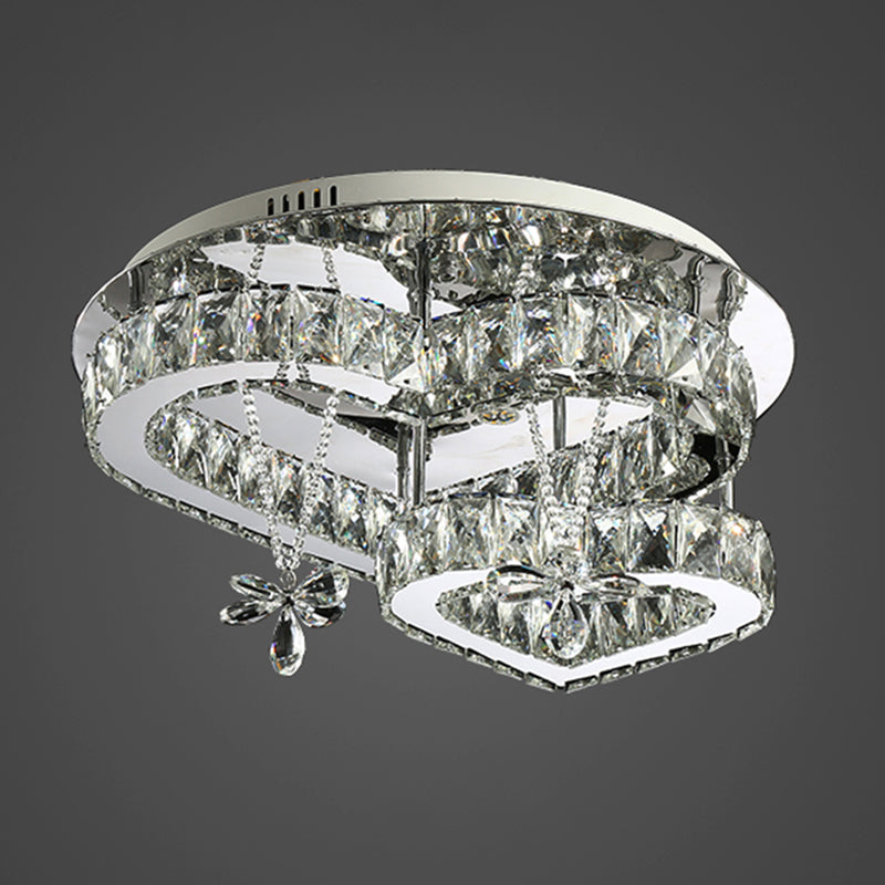 K9 Crystal Heart LED Semi Flush Mount Modern Stainless-Steel Flushmount Ceiling Light Clearhalo 'Ceiling Lights' 'Close To Ceiling Lights' 'Close to ceiling' 'Semi-flushmount' Lighting' 2172600