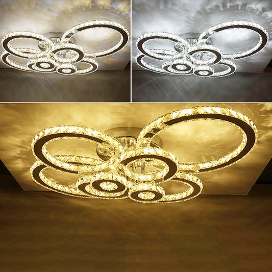 Ring Shaped Embedded Crystal LED Semi Flush Mount Contemporary Stainless-Steel Ceiling Mounted Light Stainless-Steel Clearhalo 'Ceiling Lights' 'Close To Ceiling Lights' 'Close to ceiling' 'Semi-flushmount' Lighting' 2172601