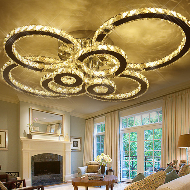 Ring Shaped Embedded Crystal LED Semi Flush Mount Contemporary Stainless-Steel Ceiling Mounted Light Clearhalo 'Ceiling Lights' 'Close To Ceiling Lights' 'Close to ceiling' 'Semi-flushmount' Lighting' 2172602