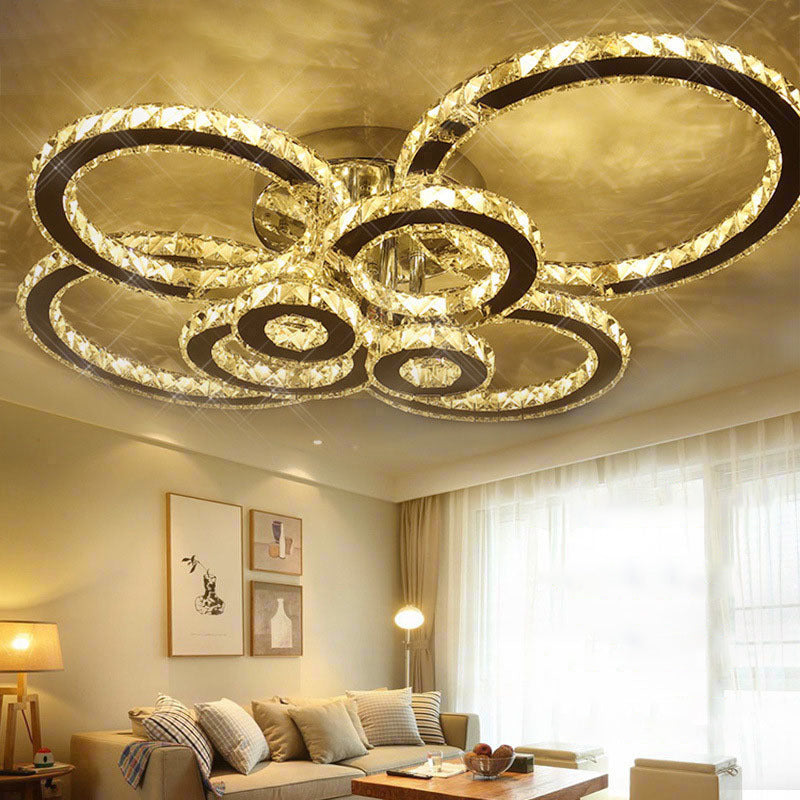 Ring Shaped Embedded Crystal LED Semi Flush Mount Contemporary Stainless-Steel Ceiling Mounted Light Clearhalo 'Ceiling Lights' 'Close To Ceiling Lights' 'Close to ceiling' 'Semi-flushmount' Lighting' 2172603