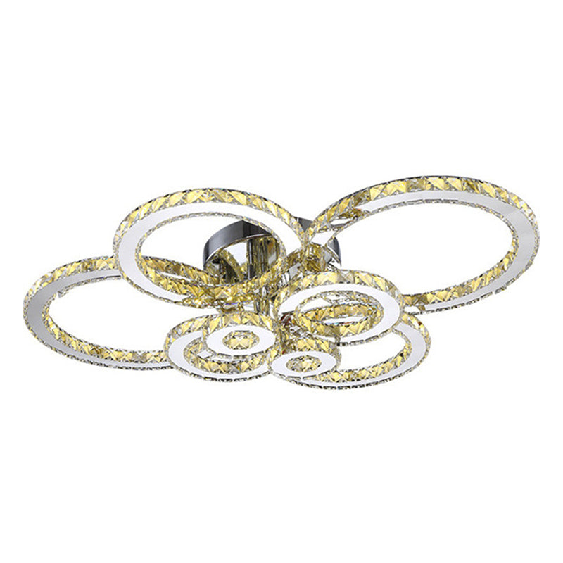 Ring Shaped Embedded Crystal LED Semi Flush Mount Contemporary Stainless-Steel Ceiling Mounted Light Clearhalo 'Ceiling Lights' 'Close To Ceiling Lights' 'Close to ceiling' 'Semi-flushmount' Lighting' 2172604