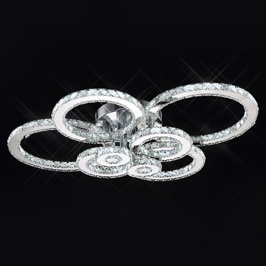 Ring Shaped Embedded Crystal LED Semi Flush Mount Contemporary Stainless-Steel Ceiling Mounted Light Clearhalo 'Ceiling Lights' 'Close To Ceiling Lights' 'Close to ceiling' 'Semi-flushmount' Lighting' 2172605