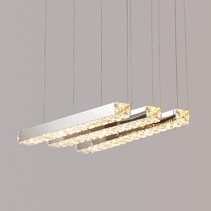 Rectangular Chandelier Pendant Light Minimalist Crystal Dining Room LED Hanging Light in Stainless-Steel 3 Stainless-Steel Clearhalo 'Ceiling Lights' 'Chandeliers' 'Modern Chandeliers' 'Modern' Lighting' 2172637