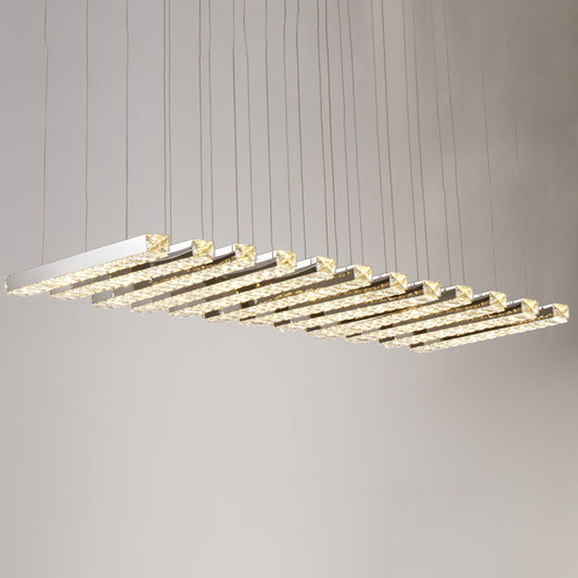 Rectangular Chandelier Pendant Light Minimalist Crystal Dining Room LED Hanging Light in Stainless-Steel 12 Stainless-Steel Clearhalo 'Ceiling Lights' 'Chandeliers' 'Modern Chandeliers' 'Modern' Lighting' 2172639