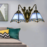 Mediterranean Tapered Wall Mount Light Stained Art Glass Vanity Lighting for Bathroom 2.0 Blue Clearhalo 'Industrial' 'Middle century wall lights' 'Tiffany wall lights' 'Tiffany' 'Wall Lamps & Sconces' 'Wall Lights' Lighting' 2172659