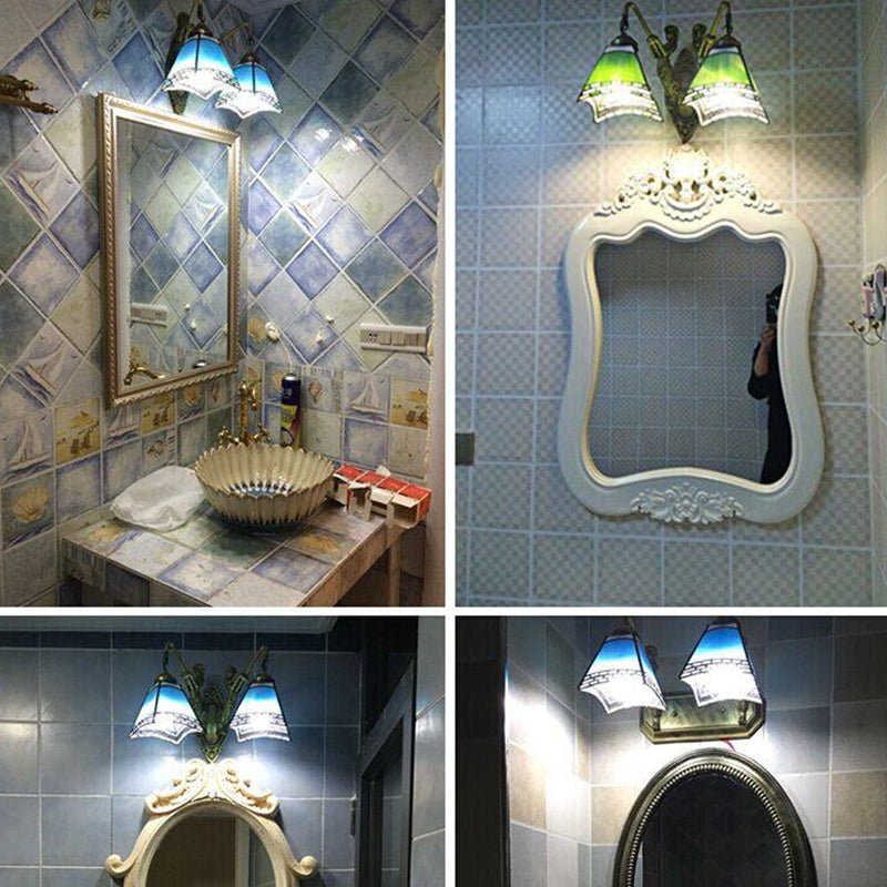 Mediterranean Tapered Wall Mount Light Stained Art Glass Vanity Lighting for Bathroom Clearhalo 'Industrial' 'Middle century wall lights' 'Tiffany wall lights' 'Tiffany' 'Wall Lamps & Sconces' 'Wall Lights' Lighting' 2172660