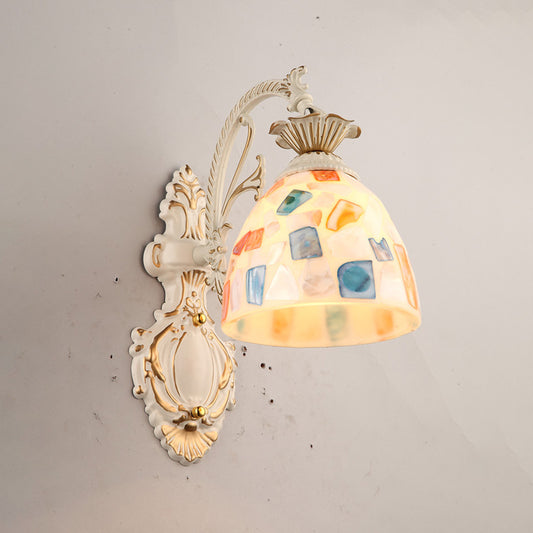 White Wall Lamp Traditional Tiffany Glass Bell Shade Wall Light Fixture for Corridor 1.0 White Clearhalo 'Industrial' 'Middle century wall lights' 'Tiffany wall lights' 'Tiffany' 'Wall Lamps & Sconces' 'Wall Lights' Lighting' 2172663