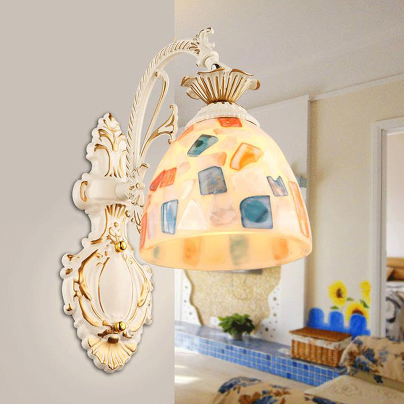 White Wall Lamp Traditional Tiffany Glass Bell Shade Wall Light Fixture for Corridor Clearhalo 'Industrial' 'Middle century wall lights' 'Tiffany wall lights' 'Tiffany' 'Wall Lamps & Sconces' 'Wall Lights' Lighting' 2172664