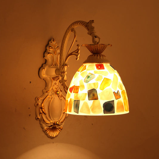 White Wall Lamp Traditional Tiffany Glass Bell Shade Wall Light Fixture for Corridor Clearhalo 'Industrial' 'Middle century wall lights' 'Tiffany wall lights' 'Tiffany' 'Wall Lamps & Sconces' 'Wall Lights' Lighting' 2172665
