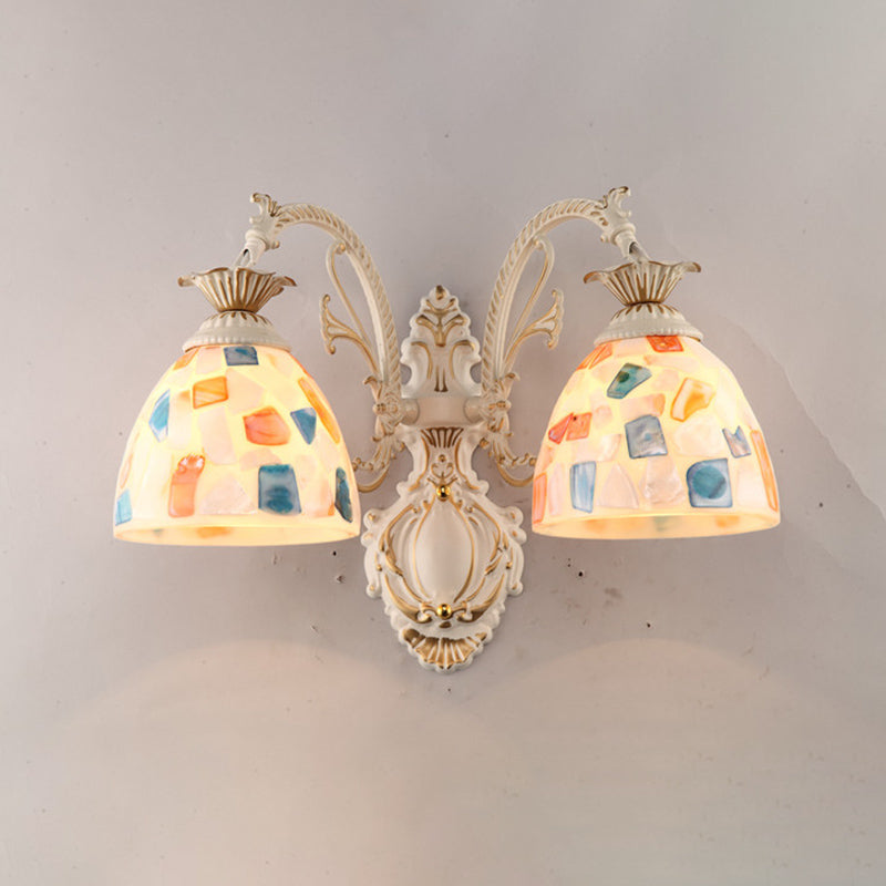 White Wall Lamp Traditional Tiffany Glass Bell Shade Wall Light Fixture for Corridor 2.0 White Clearhalo 'Industrial' 'Middle century wall lights' 'Tiffany wall lights' 'Tiffany' 'Wall Lamps & Sconces' 'Wall Lights' Lighting' 2172666