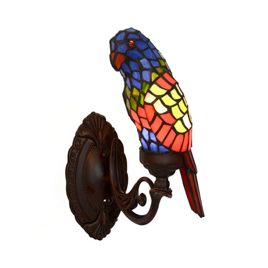 Single-Bulb Wall Light Classic Parrot Stained Glass Wall Lighting Fixture for Living Room Red Clearhalo 'Industrial' 'Middle century wall lights' 'Tiffany wall lights' 'Tiffany' 'Wall Lamps & Sconces' 'Wall Lights' Lighting' 2172668