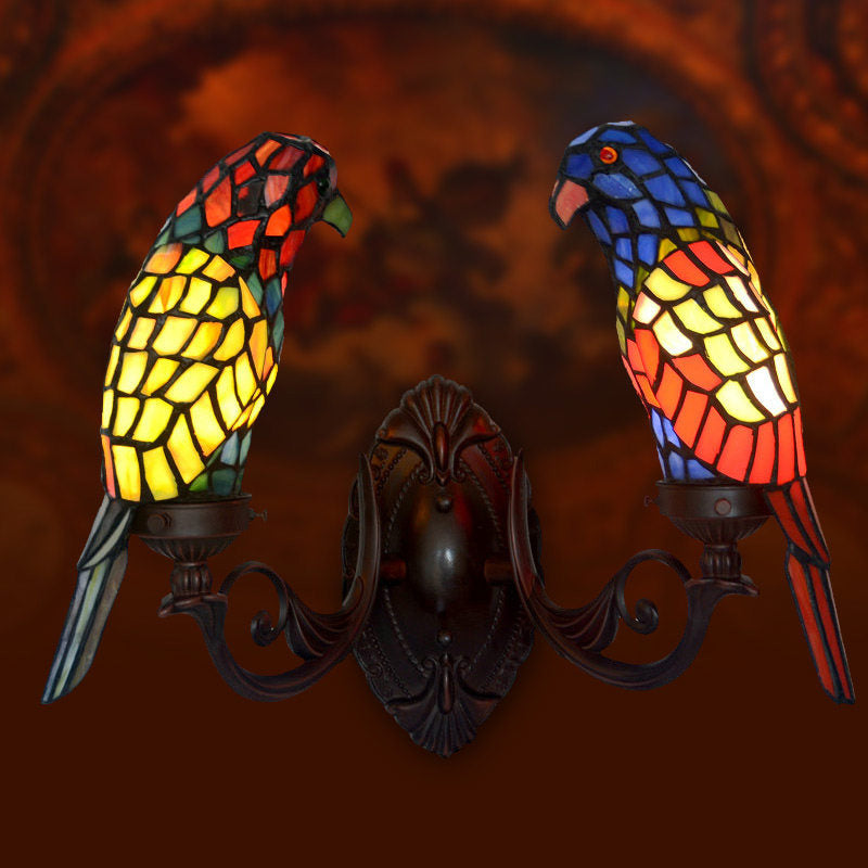 Single-Bulb Wall Light Classic Parrot Stained Glass Wall Lighting Fixture for Living Room Clearhalo 'Industrial' 'Middle century wall lights' 'Tiffany wall lights' 'Tiffany' 'Wall Lamps & Sconces' 'Wall Lights' Lighting' 2172669